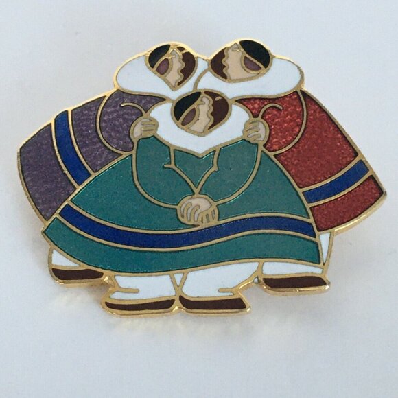 Artique Ltd Barbara Lavallee Enamel Pin Brooch Cloisonne Inuit Women Friendship - Picture 4 of 7